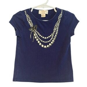 Kate Spade New York Girls Navy Blue Pearl Necklace Graphic T-Shirt Size 3Y